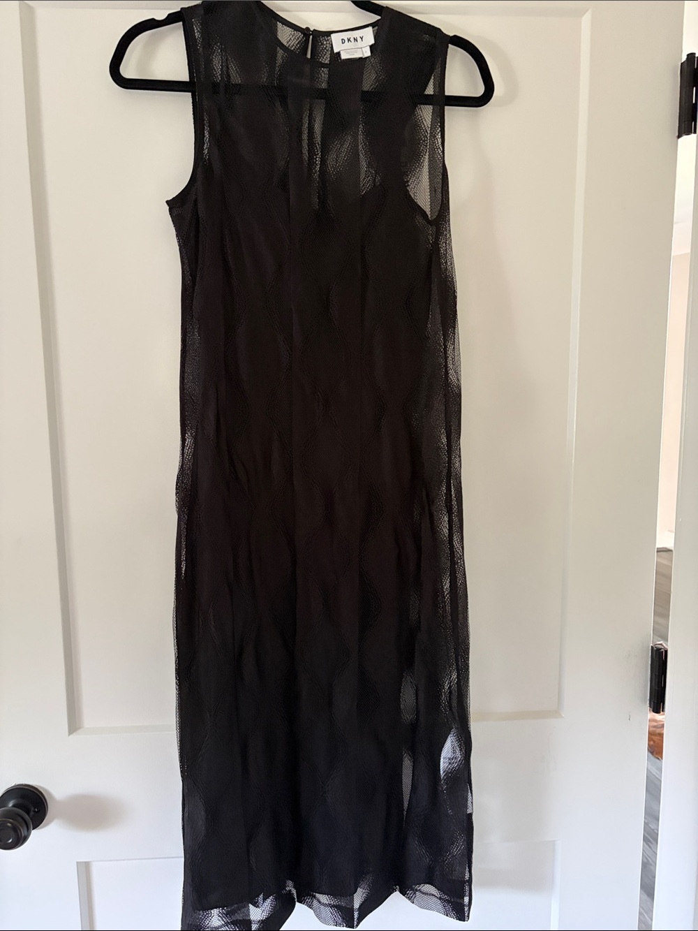 DKNY Black Sheer Sleeveless Midi Dress with Slip Layering- Size Small